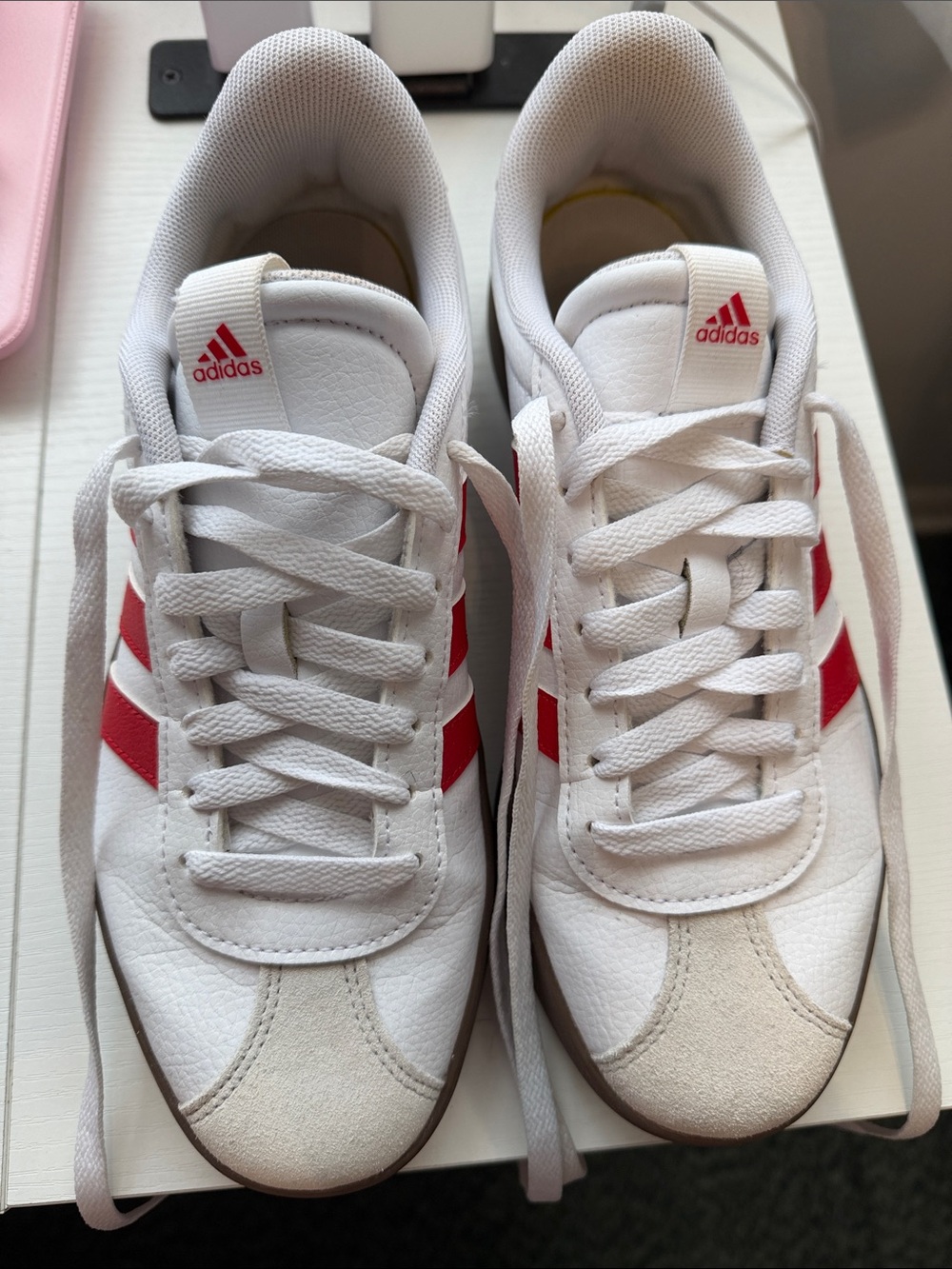 Adidas women’s White Sneakers with Red Stripes